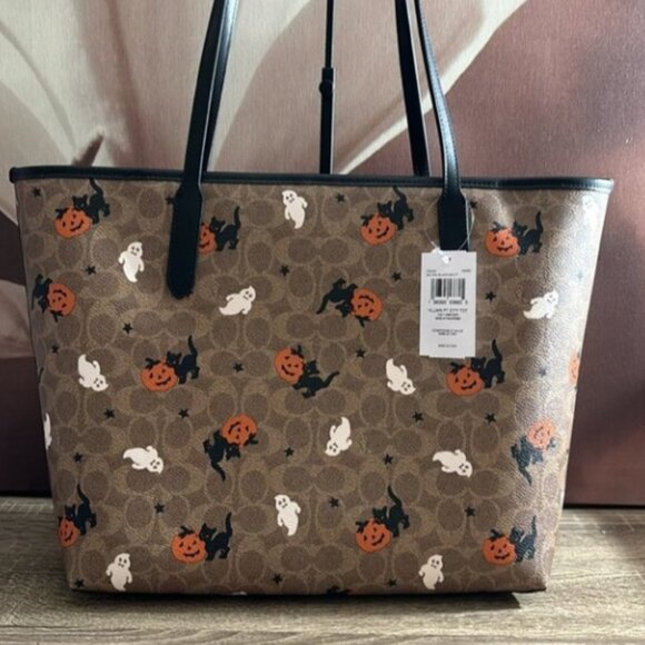 New Coach City Tote In Signature Canvas With Halloween Print CW450 - Picture 2 of 8